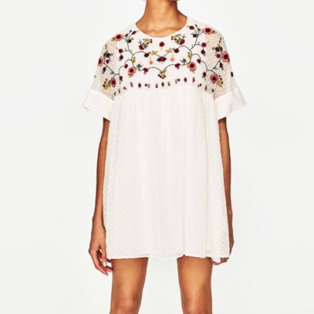 Zara embroidered babydoll dress
